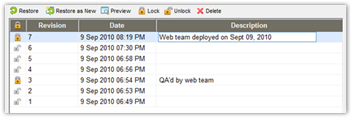 DataPage Revision History
